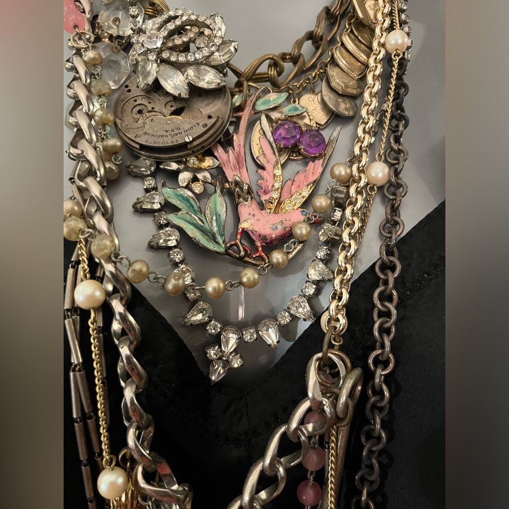 Necklace vintage multi chain neckmess style handmade Etsy Artist ONE OF A KIND - Picture 5 of 10